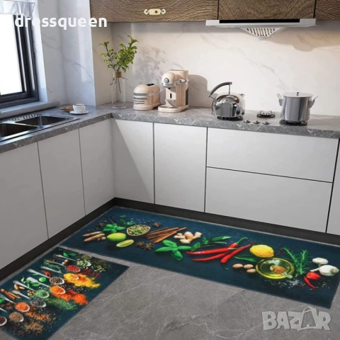 4585 Комплект 2 бр. кухненски килимчета от устойчив полиестер – Абсорбиращи и противоплъзгащи (40x60, снимка 7 - Пътеки - 53878493