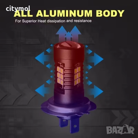 H7 LED лампи за фарове, 21 SMD3 030 LED чипа, 60W - комплект 2 бр., снимка 6 - Аксесоари и консумативи - 52493453