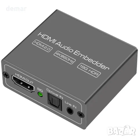 HDMI Audio Embedder Inserter Цифрово аналогово аудио към HDMI, 4K60Hz 18Gbps HDR, снимка 1 - Друга електроника - 47333293