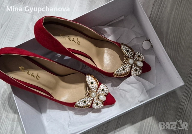 луксозни червени обувки Pera пеперуда , снимка 5 - Дамски обувки на ток - 53270207