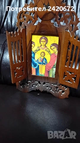 дърворезбован трептих с икона, снимка 4 - Икони - 52991586