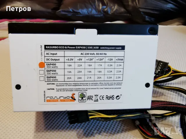 Захранване за компютър RASURBO ECO 650W +6 пинови накрайник за видеокарта, снимка 1 - Захранвания и кутии - 47386228