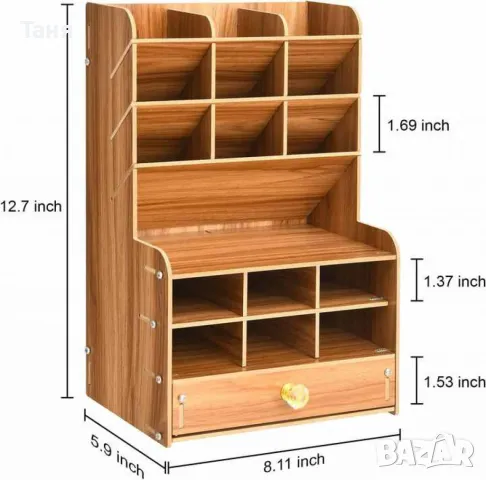 Дървен органайзер за бюро с чекмедже и многосекционно съхранение , снимка 11 - Други стоки за дома - 48975302