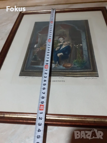 Стара цветна антикварна гравюра в рамка, снимка 7 - Антикварни и старинни предмети - 53347151