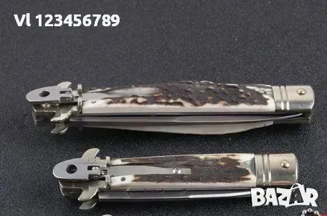 Сгъваем автоматичен нож - стилето , с чирени от еленов рог,100х245, снимка 5 - Ножове - 53817914