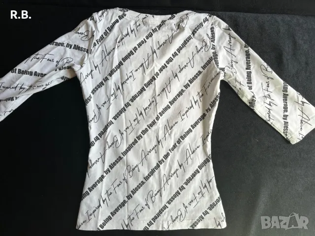 Alessa Everyday Блуза С 3/4 Ръкав - Бяла С Надписи, XS размер, снимка 6 - Корсети, бюстиета, топове - 49147494