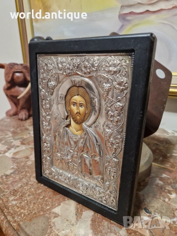 Прекрасна антикварна сребърна икона със сертификат , снимка 5 - Икони - 53913004
