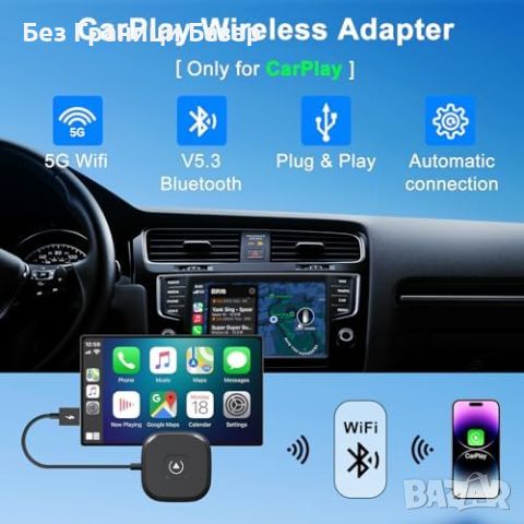 Нов Безжичен CarPlay Адаптер за автомобили от 2016+ Съвместим с iPhone iOS 10+, снимка 2 - Друга електроника - 45979606