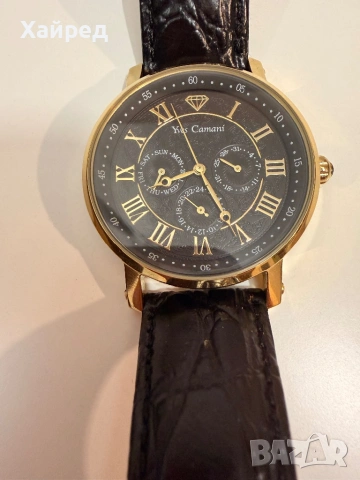 Мъжки часовник Yves Camani, позлатен, многофункционален с дата и ден, снимка 3 - Мъжки - 53989529