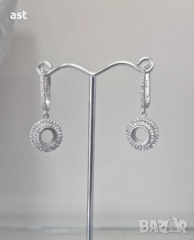 Висящи сребърни обици с цирконий, снимка 3 - Обеци - 52040404