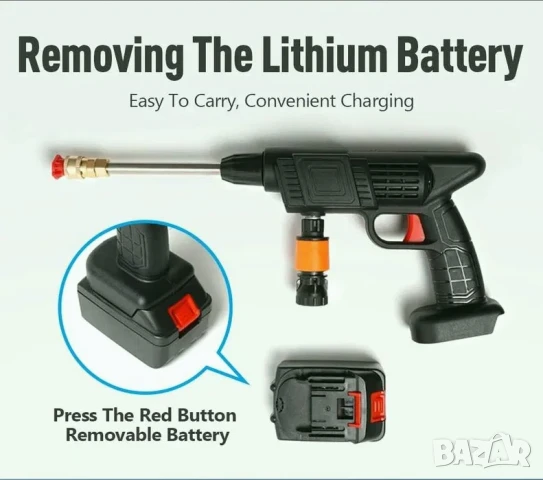 Най-добра цена! Нова безжична водоструйка 300W 40 BAR Две батерии Куфар Маркуч и още.., снимка 7 - Други инструменти - 51152974