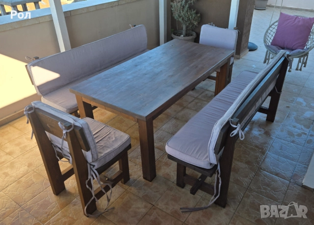 К-т дървена маса две пейки и два стола от БУК