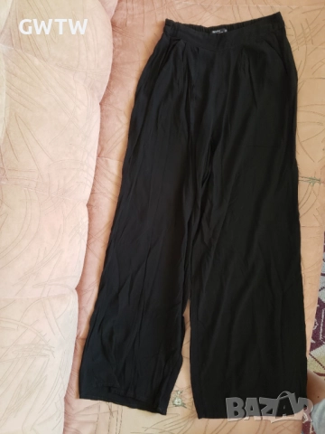 Bershka  черен летен панталон с широки крачоли, снимка 4 - Панталони - 51790471