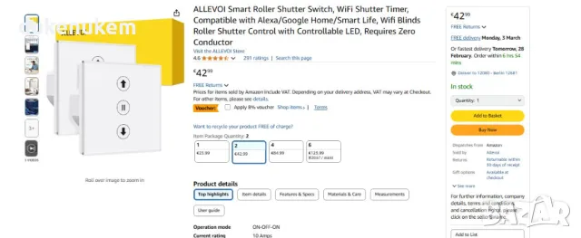НОВ! WiFi превключвател за ролетни щори, с таймер, 2 бр/к-кт, снимка 7 - Друга електроника - 49298287
