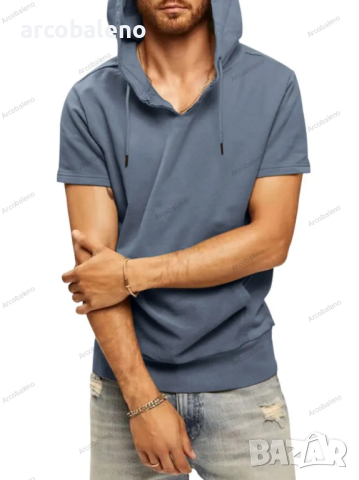 Мъжка ежедневна тениска с качулка и къс ръкав, 5цвята , снимка 17 - Тениски - 40243201