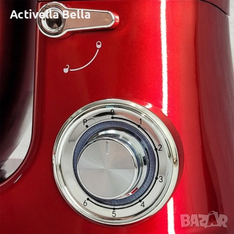 Планетарен миксер с купа от инокс Voltz, 2100W, 7.5 литра, 3 бъркалки, 6 степени + Pulse, LED, Черве, снимка 4 - Миксери - 52891358