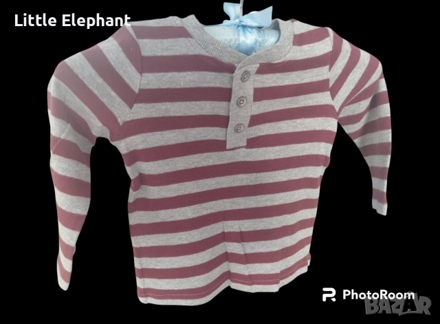 Блузка с дълъг ръкав за 12-18 мес момченце сиво и бургунди райе,Англия/нова