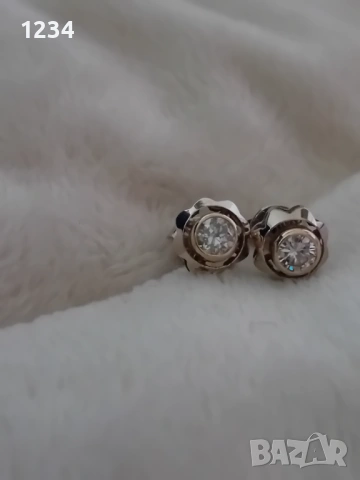 Старинни златни обеци цветя с диаманти 0,64 к. ръчно изработени