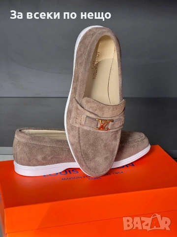 LV Мъжки Велурени Мокасини Естествена Кожа С Кутия И Торбичка За Прах И Сертификат Код SK1034, снимка 5 - Мокасини - 53776133
