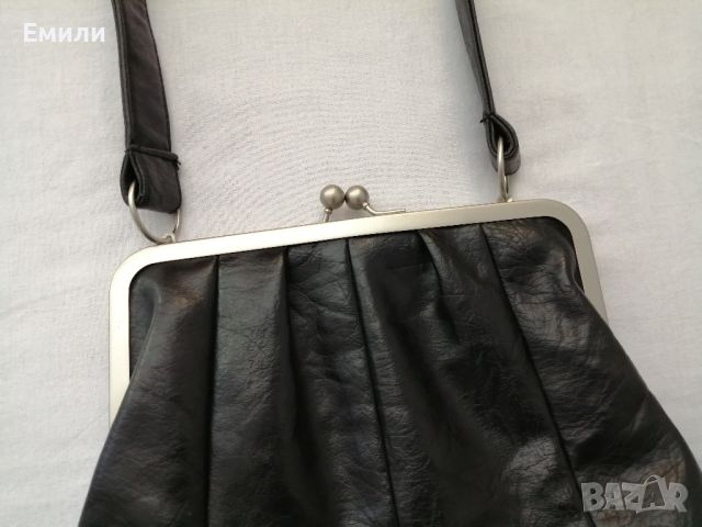 Orient Express винтидж дамска кожена чанта за рамо в черен цвят, снимка 2 - Чанти - 45270551