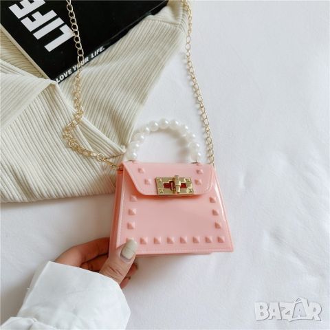 Малка силиконова дамска чанта с дръжка от перли, снимка 6 - Чанти - 45769598