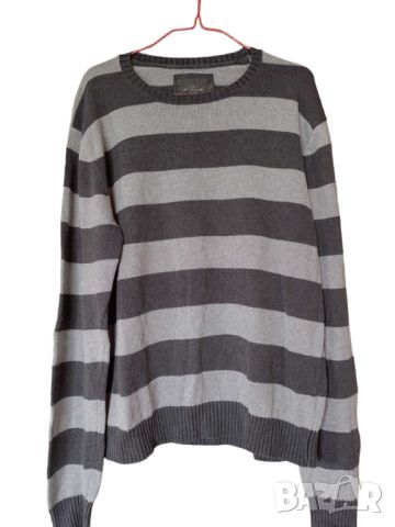 Мъжка блуза с дълъг ръкав на райета H&M, 100% памук, Сива, 67x56, L, снимка 1 - Блузи - 45514696