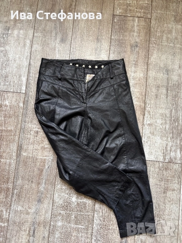 Черен с етикета модерен  кожен висока талия естествена кожа панталон тип потур потури . 