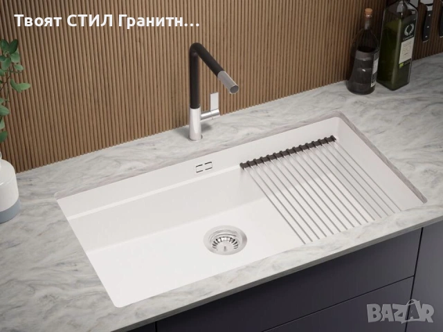 Бяла кухненска мивка за вграждане под плот Прага 90 Level 860 x 470 мм, снимка 3 - Мивки - 53995138