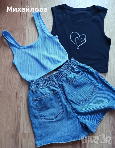 Дънкови къси панталонки с 2 бр. топ, снимка 4 - Къси панталони и бермуди - 51044659