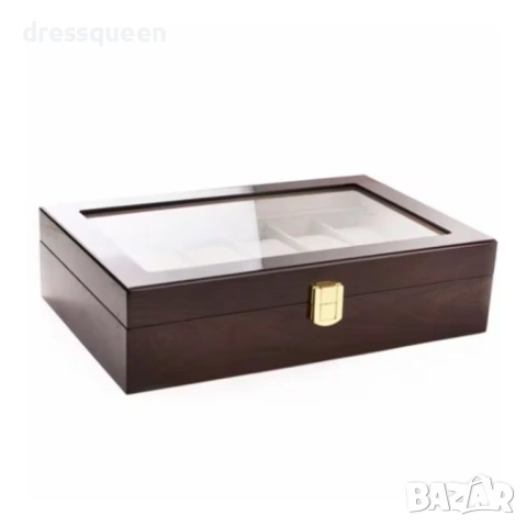 4862 Луксозна кутия за 12 часовника от орехово дърво със стъклен капак и мека подплата, снимка 6 - Подаръци за мъже - 53709931