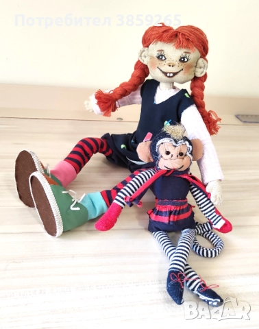 Кукла Пипи дълъг чорап.Ръчна изработка. Текстилна кукла. За игри и интериор., снимка 9 - Кукли - 52399284