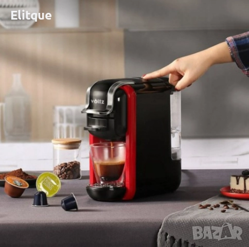 Кафемашина 8в1 "Поддържа всички капусли" Voltz 19 бара/ 1650W, черно с червено, 2 ГОДИНИ ГАРАНЦИЯ