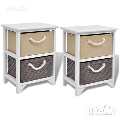 vidaXL Нощни шкафчета, 2 бр, дърво, бели（SKU:242867, снимка 1 - Шкафове - 45877968