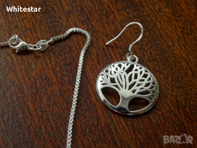 Посребрен дамски комплект - колие, обеци, гривна - "Келтско дърво", снимка 2 - Колиета, медальони, синджири - 53623112
