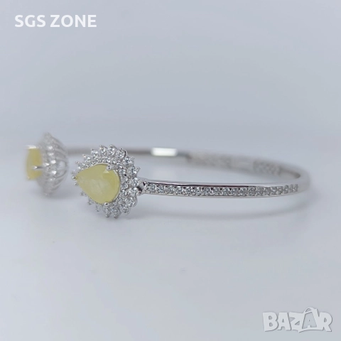 Стилна гривна от стерлингово сребро 925 с жълт сапфир, снимка 6 - Гривни - 52793516