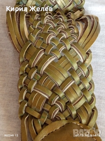 Широк плетен колан в златисто зелени тонове с катарама красиво орнаментирана 49430, снимка 5 - Колани - 51920246