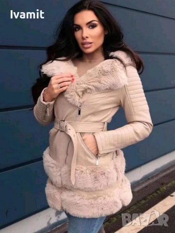 Дамско кожено яке с пух, снимка 2 - Якета - 52370366