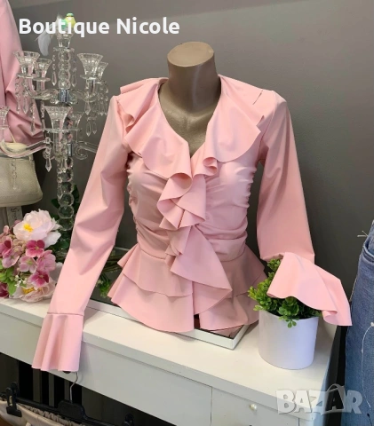 Нежни блузки с ефирни къдрички  В жълто изчерпана!  , снимка 3 - Блузи с дълъг ръкав и пуловери - 53616482