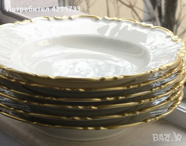 6 дълбоки чении с позлата скъп изискан сервиз НОВО, снимка 3 - Сервизи - 52884229