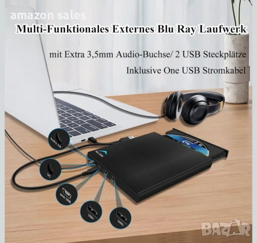NOLYTH Blu-ray/DVD/CD външно устройство за лаптоп Mac PC Windows MacBook четене/запис Plug and play, снимка 6 - Лаптоп аксесоари - 54166157