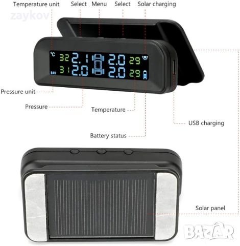 TPMS Соларна система за следене на налягането в гумите 22-87 Psi, снимка 6 - Аксесоари и консумативи - 45890744