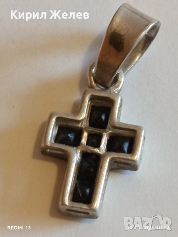 Класически сребърен кръст с инкрустирани камъни Турмалин майсторска ръчна изработка 52561, снимка 8 - Колиета, медальони, синджири - 53070178