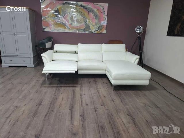 Светло кремав кожен ъглов диван с електрически релакс механизъм, снимка 8 - Дивани и мека мебел - 46475339