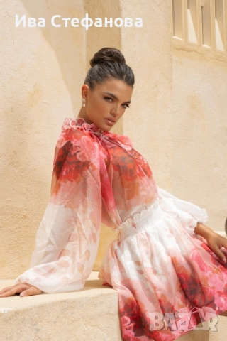 риза шифон релефни цветя флорален принт  вискоза 3 Д цветя риза шифон феерична , снимка 9 - Ризи - 51646866