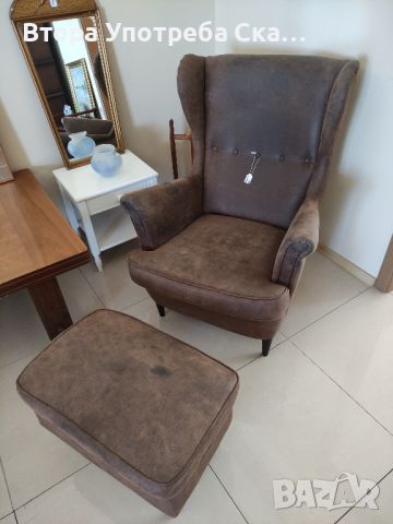 Кафяв релакс стол кресло от две части синтетична кожа, снимка 1 - Дивани и мека мебел - 46502463