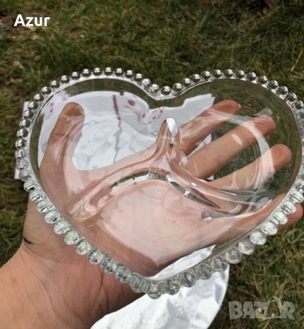 Стъклена чиния ордьовър сърце с 3 отделения, снимка 3 - Чинии - 46189299