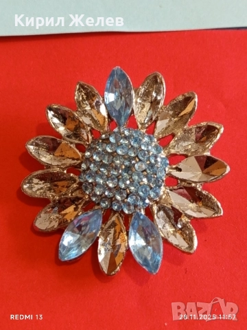 Брошка с форма на цвете със тюркоазени камъни 34514