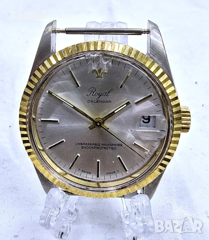 Механичен часовник Royal Calendar със защита от удар | Винтидж швейцарски часовници, снимка 2 - Антикварни и старинни предмети - 53659149