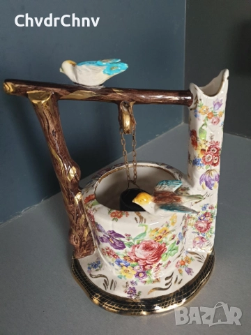 H.Bequet статуетка 21см/стара белгийска порцеланова фигура/кладенец с птици, снимка 2 - Статуетки - 48146090