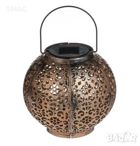 Слънчев фенер соларна лампа бронзова топка висулка марокански перфориран дизайн Ø21x18cm, снимка 2 - Соларни лампи - 45780830